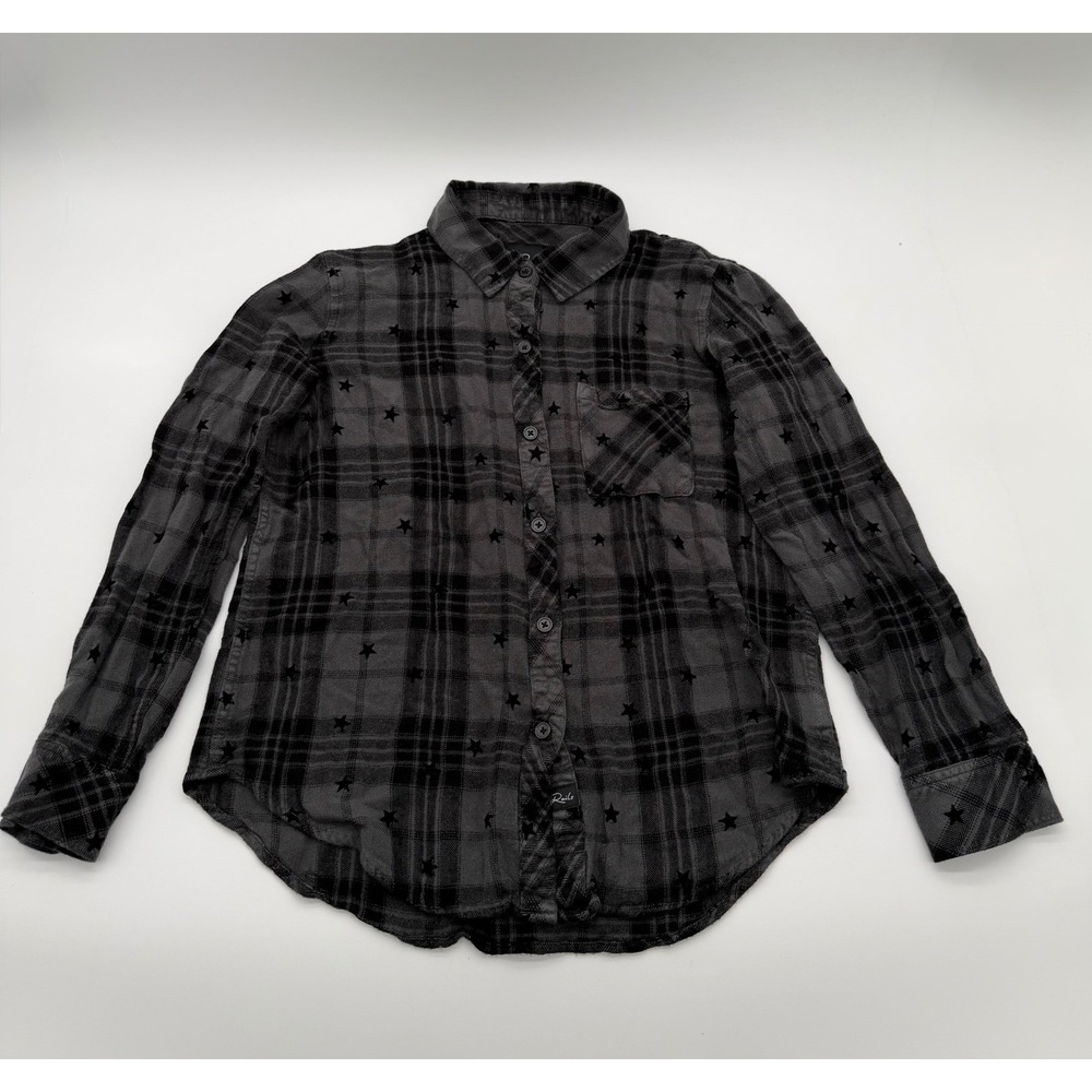Rails Hunter Plaid Star Embroidered Button Down Shirt Gray Black Small All Over